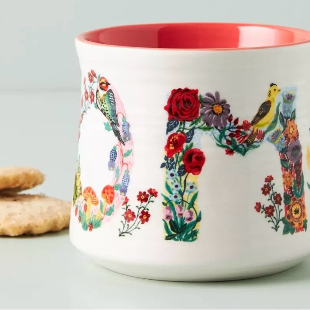 Nathalie Lete for Anthropologie monogram mug “MOM” featuring a botanical "M"🌷(S)